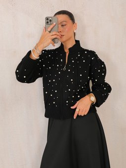 Siyah İncili Triko Hırka 32 7007