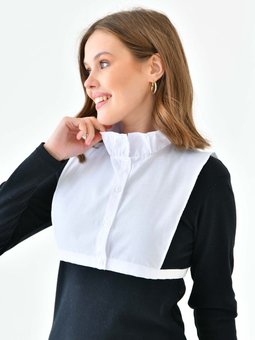 Beyaz Dalgalı Dik Yakalı Yakası Fırfır Detaylı Boyunluk Gömlek Yaka