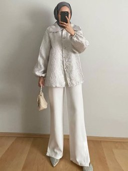 24y3207 Gümüş Ceketi Taşlı Abiye Takım