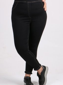 Siyah Büyük Beden Beli Lastikli Püsküllü Dar Paça Kot Pantolon