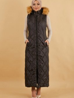 Antrasit Kapüşonlu Kapitone Şişme Yelek