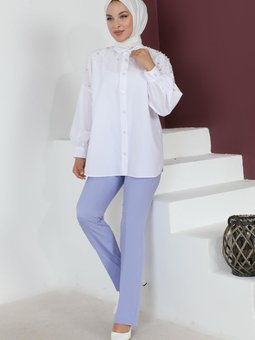 Bebe Mavisi Çizgi Detaylı Pantolon