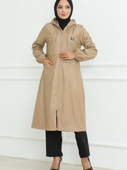 Bej Deri Detaylı Kap