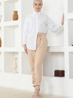 Bej Kuşaklı Pantolon