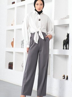 Bol Paça Kumaş Pantolon Antrasit 6056