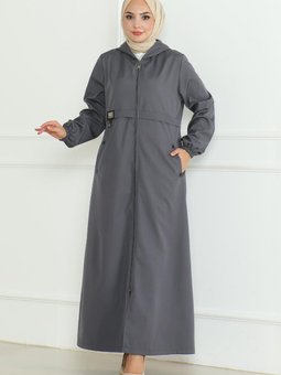 Gri Armalı Fermuarlı Trençkot