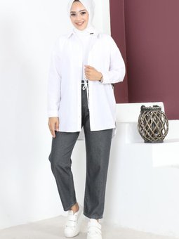 Gri Beli Lastikli Boyfriend Kot Pantolon