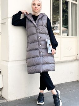 Gri Cep Detaylı Şişme Yelek