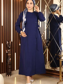 İndigo Düğmeli Yandan Bağlamalı Ferace