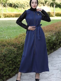 İndigo Pulpayet Detaylı Ferace