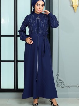 İndigo Taş Detaylı Ferace