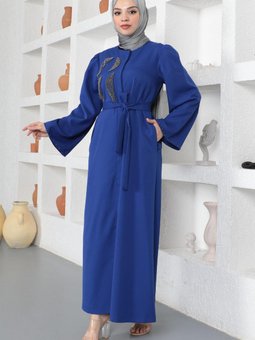 İndigo Taş Detaylı Ferace