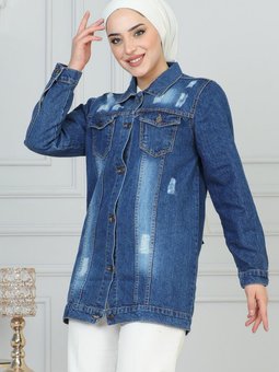 Koyu Kot Düğmeli Mavi Ceket