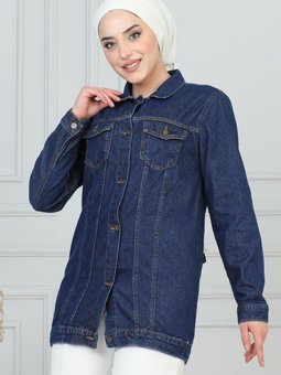 Koyu Kot Düğmeli Mavi Ceket