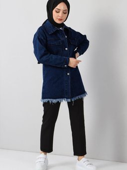 Lacivert Püskül Detaylı Kot Ceket