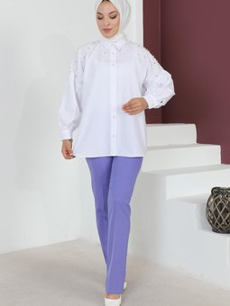 Lila Çizgi Detaylı Pantolon