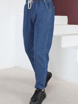 Mavi Beli Lastikli Boyfriend Kot Pantolon