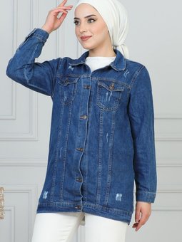 Mavi Lazer Detaylı Kot Ceket