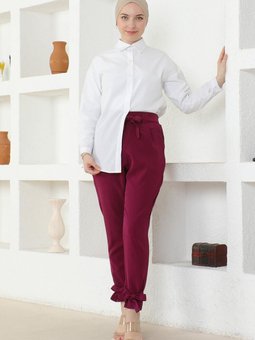 Mürdüm Kuşaklı Pantolon