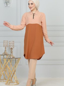 Pudra Fermuar Detaylı Tunik
