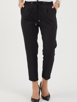 Siyah Beli Lastikli Duble Paça Pantolon