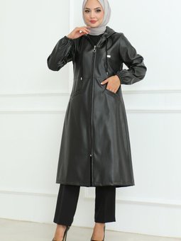 Siyah Deri Detaylı Kap
