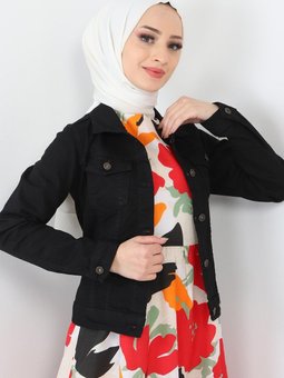 Siyah Düğmeli Kot Ceket