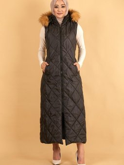 Siyah Kapüşonlu Kapitone Şişme Yelek