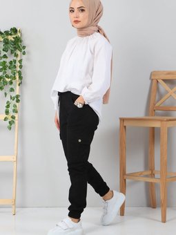 Siyah Kargo Cepli Pantolon