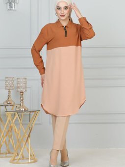 Taba Fermuar Detaylı Tunik