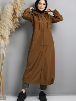 Taba Kapüşonlu Bondit Kumaş Kap