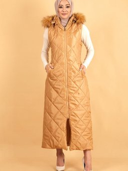 Taba Kapüşonlu Kapitone Şişme Yelek