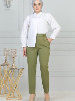 Yeşil Çift Düğmeli Pantolon