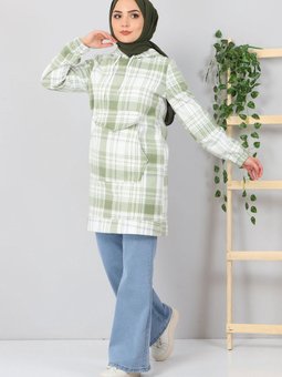 Yeşil Kanguru Cepli Polar Sweatshirt