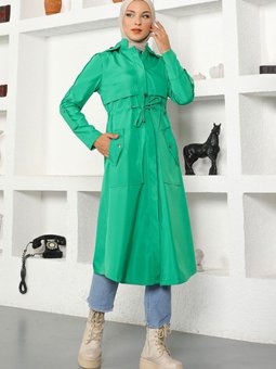 Yeşil Kapüşonlu Trençkot