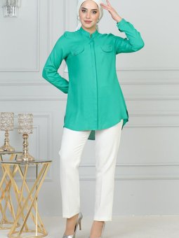 Yeşil Süs Cepli Tunik