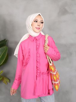 Pembe Cep Ve Ön Fırfırlı Tunik