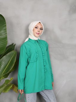 Yeşil Cep Ve Ön Fırfırlı Tunik