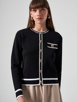 Merserize Triko Düğme Detay Kısa Hırka 1114 Siyah