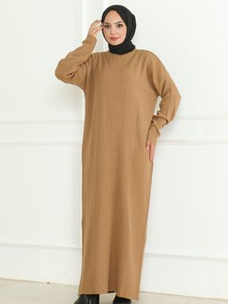 Camel Dokulu Triko Elbise