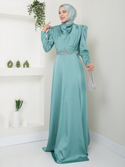 Alin Çağla Yeşili Abiye Elbise