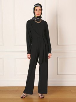 Aerobin Yandan Bağlama Detaylı Tulum Siyah