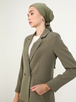 Double Kumaş Düğme Detaylı Haki Ceket
