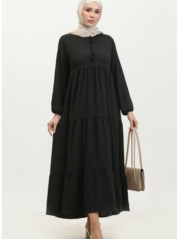 Aerobin Kumaş Büzgülü Elbise 1702 01 Siyah