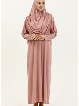 Çantalı Büyük Beden Pratik Namaz Elbisesi 1975 10 Gül Kurusu