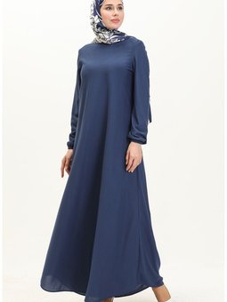 Kol Ucu Lastikli Elbise 7777 05 İndigo