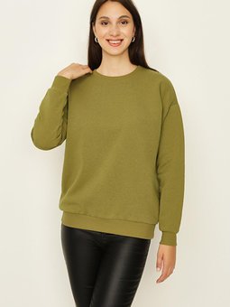 Haki Şardonlu Basic Örme Sweatshirt