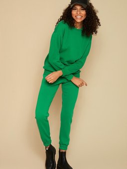 Yeşil Şardonlu Basic Örme Sweatshirt