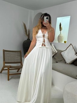 Ekru Modal Kumaş Astarlı Maksi Uzun Etek