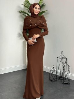 Tasarım Abiye Elbise Kahverengi